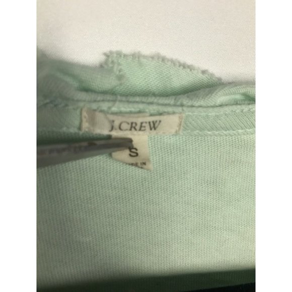 J. Crew Small Ruffle Top Mint Green Knit Short Sleeve Scoop Neck Cotton Stretch - Picture 4 of 5